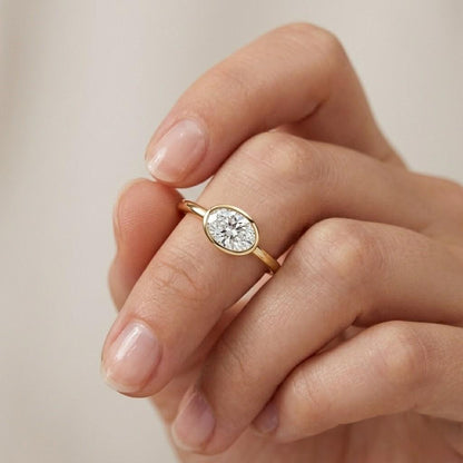 2 CT Oval Cut Moissanite Engagement Ring, Oval Bezel Set Moissanite Ring, 14k Solid Gold Ring, Anniversary Gift Ring, Bridal Ring