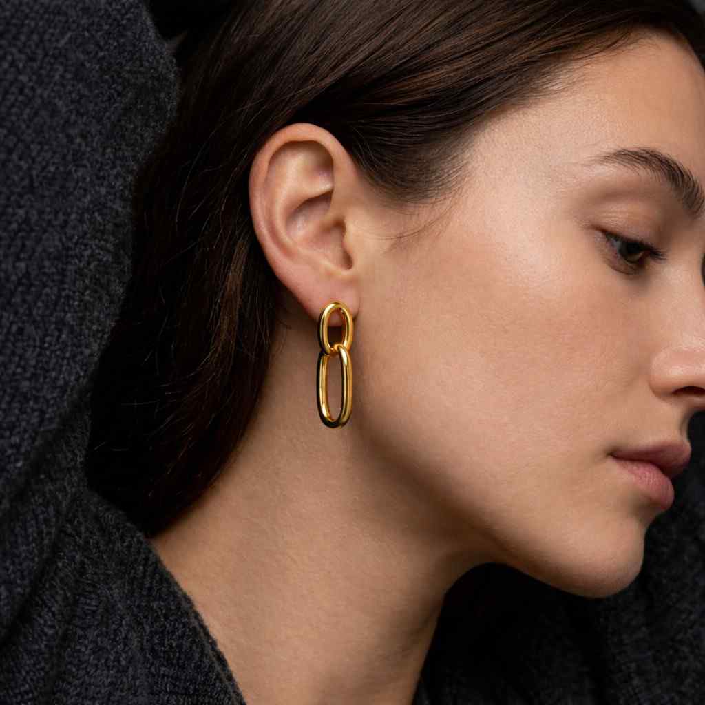 gold chain link earrings, 14k gold dangle chain earrings, minimalist drop earrings, modern statement jewelry, mother's day gift