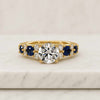 1.00 - 5.00 CT Round Cut Lab Grown Diamond Sapphire Engagement Ring