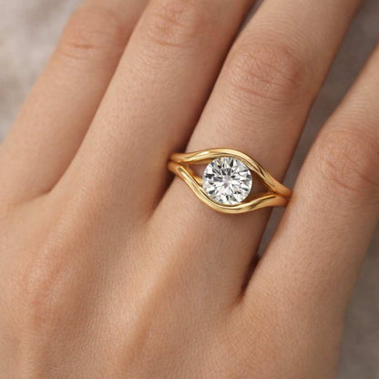 Round Cut Lab Grown Diamond Bypass Engagement Ring, Modern Open Solitaire Bridal Wedding Ring
