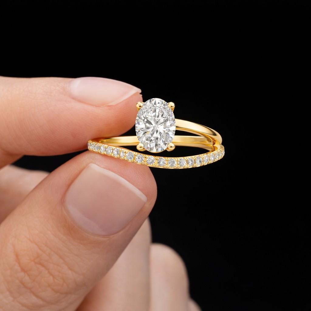 10 x 8 mm elongated oval cut diamond ring/gold solitaire ring set/gold engagement ring/anniversary gift/gold wedding ring/hidden halo prong set
