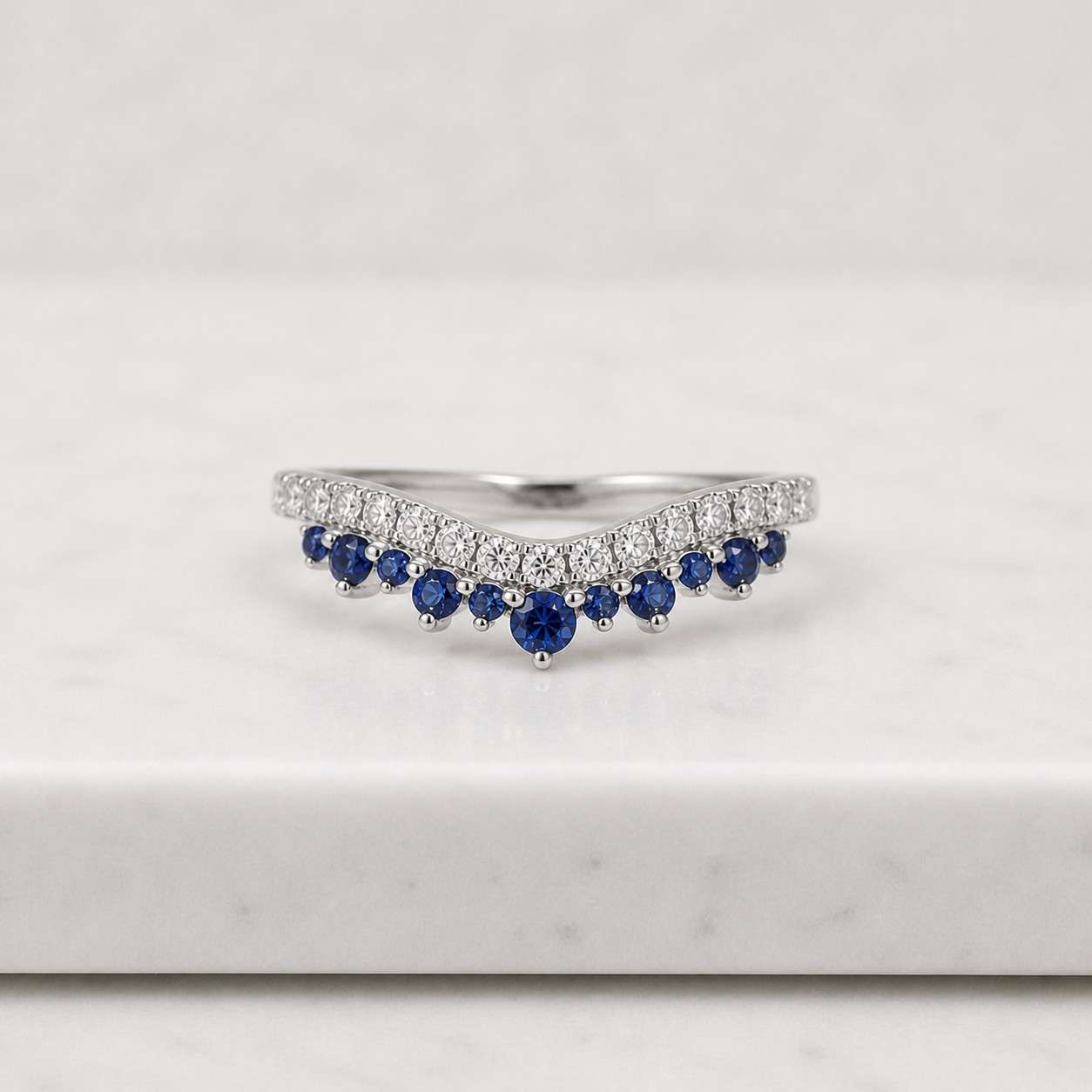 Round Diamond Wedding Band Perfect Stacking Band for Engagement Ring Chevron Band for Her Anniversary Gift for Wife Stackable Ring