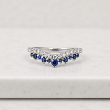 Round Diamond Wedding Band Perfect Stacking Band for Engagement Ring Chevron Band for Her Anniversary Gift for Wife Stackable Ring