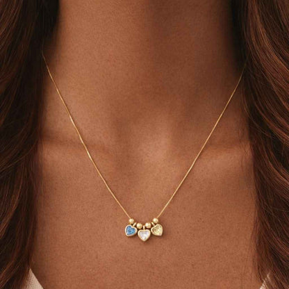 Gold Plated Heart Birthstone Necklace, Personalized Gift for Her, Couple Love Jewelry, Everyday Pendant Necklace Anniversary Christmas Gift
