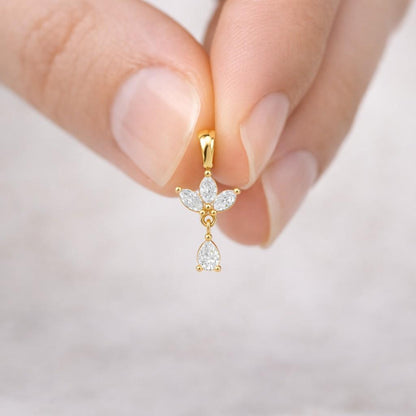 floral charm pendant necklace pendant gold charm marquise charm teardrop charm crystal charm clear pendant