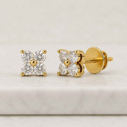 Round Cut Lab Grown Diamond Stud Earrings, 14K Yellow Gold Solitaire Dainty Studs For Women, IGI Certified Diamond, Bridal Stud Earrings
