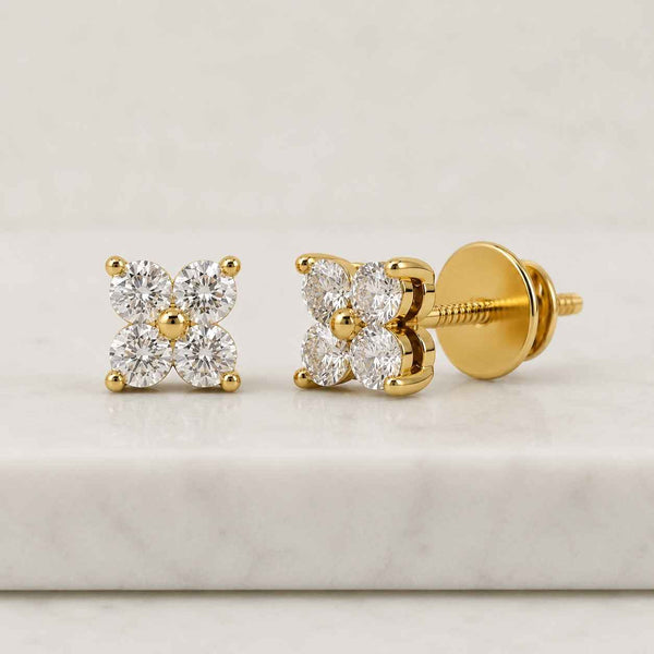 Round Cut Lab Grown Diamond Stud Earrings, 14K Yellow Gold Solitaire Dainty Studs For Women, IGI Certified Diamond, Bridal Stud Earrings
