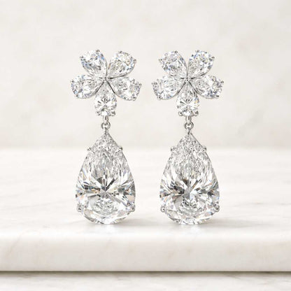 floral drop earrings pear earrings cubic zirconia earrings gold drop earrings bridal drop earrings statement jewelry luxury jewelry crystal jewelry flower studs dangling earrings