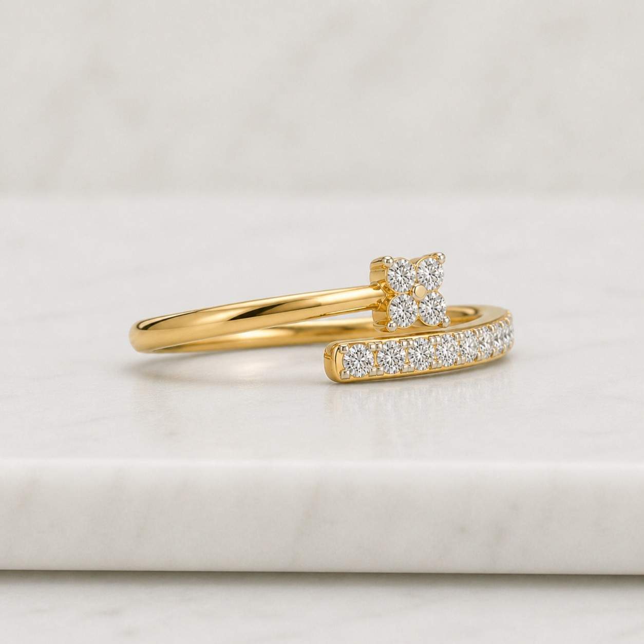 floral ring bloom ring petal ring flower design crossover ring split shank ring layered ring curved ring accent ring diamond cluster ring micro pave ring modern jewelry