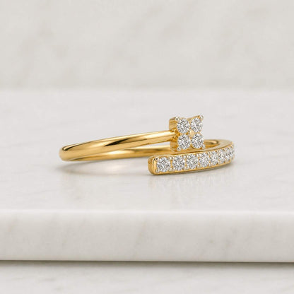 floral ring bloom ring petal ring flower design crossover ring split shank ring layered ring curved ring accent ring diamond cluster ring micro pave ring modern jewelry