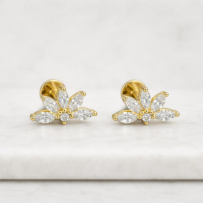 flower earrings gold stud earrings flat back earrings cartilage earrings helix earrings dainty earrings floral earrings marquise earrings
