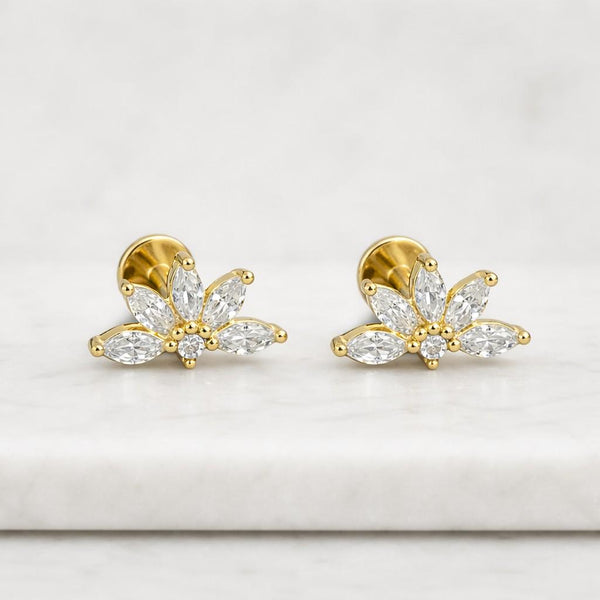 flower earrings gold stud earrings flat back earrings cartilage earrings helix earrings dainty earrings floral earrings marquise earrings
