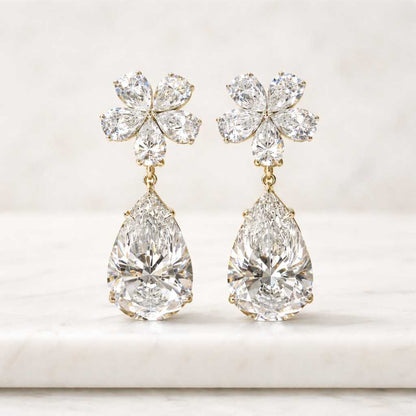 flower earrings pear drop earrings crystal earrings bridal earrings statement earrings dangle earrings gold earrings luxury earrings women earrings floral earrings teardrop earrings