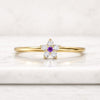 Round Cut Lab Grown Diamond Amethyst Flower Wedding Band in 14K Yellow Gold