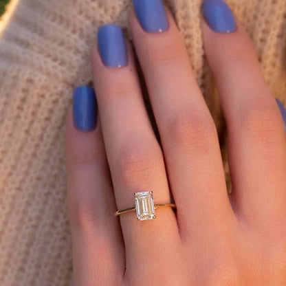 for Anniversary Gift Genuine Diamond Ring for Her Side Baguette