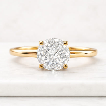 Round Cut Lab Grown Diamond Hidden Halo Engagement Ring, 14K Gold Solitaire Ring For Wedding Gift, Round Diamond Ring For Anniversary Gift