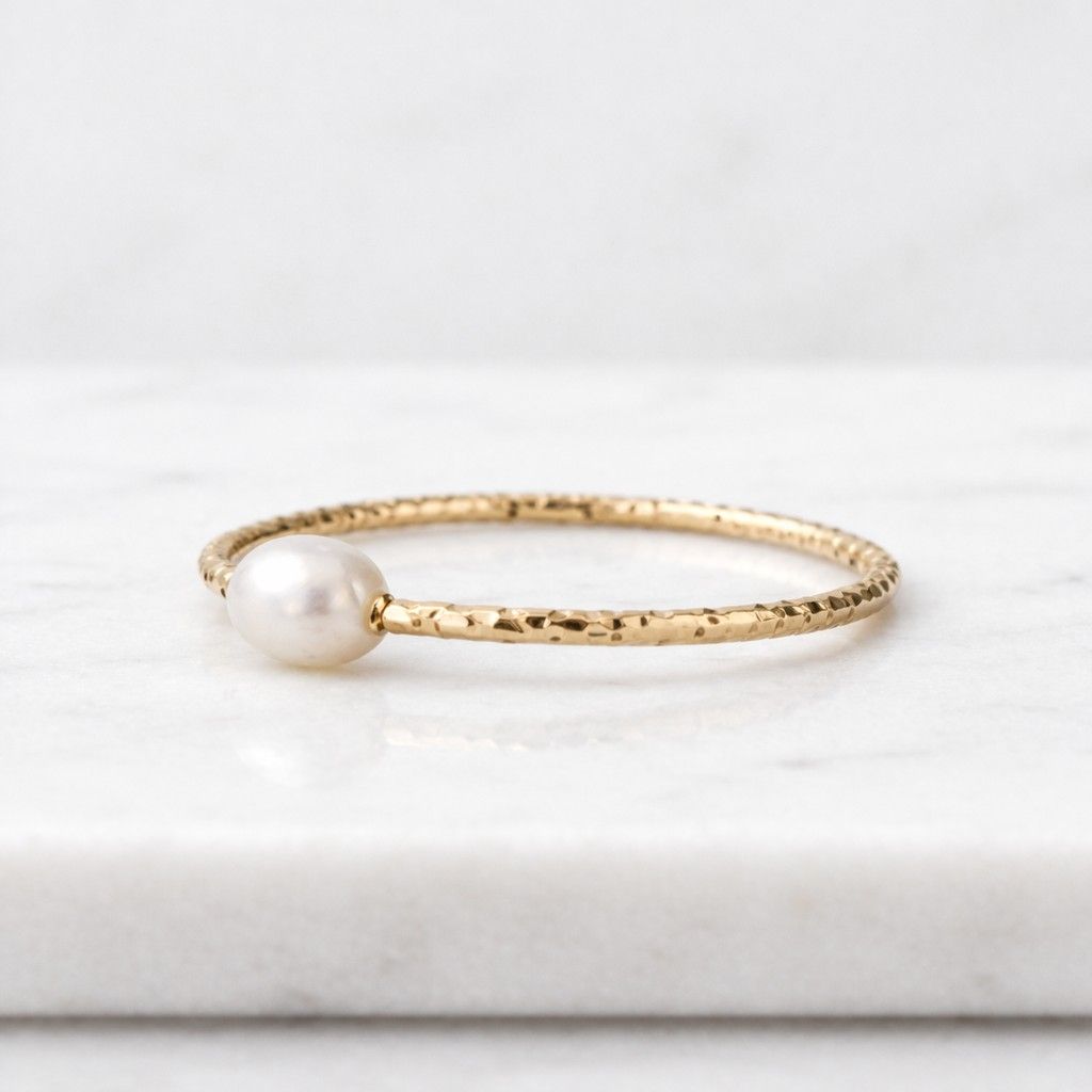 dainty fresh pearl wedding band for women floating stacking ring / lab diamond stackable band perfect gift for her