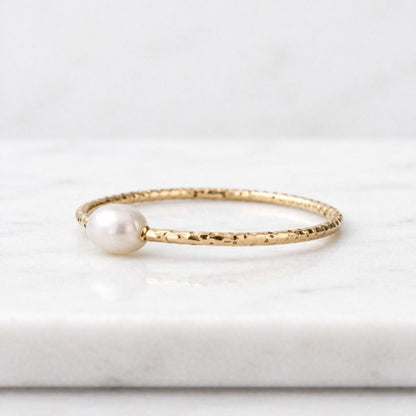 Dainty Fresh Pearl Wedding Band for Women Floating Stacking Ring / Lab Diamond Stackable Band Perfect gift for her