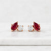 Pear Cut Ruby and Round Diamond Stud Earrings In 14K Yellow Gold