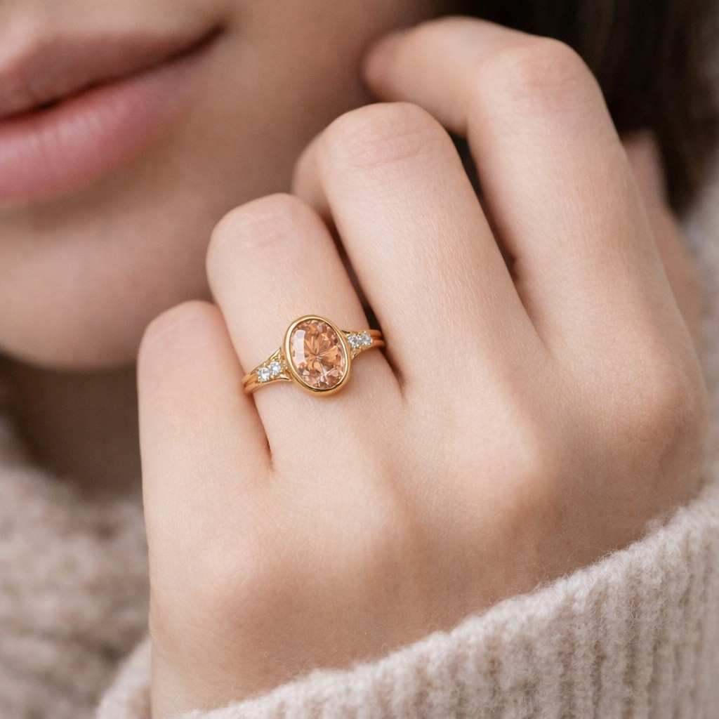 pink oval diamond labgrown diamond engagement ring, three stone ring, 14k solid gold ring, igi certified, proposal ring, anniversary ring