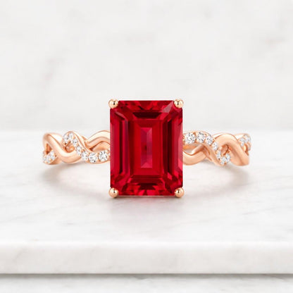 Garnet Ring 925 Sterling Silver, Emerald Cut Garnet Ring, Solitaire Promise Ring, Anniversary Gift for Her, Handmade Jewelry

