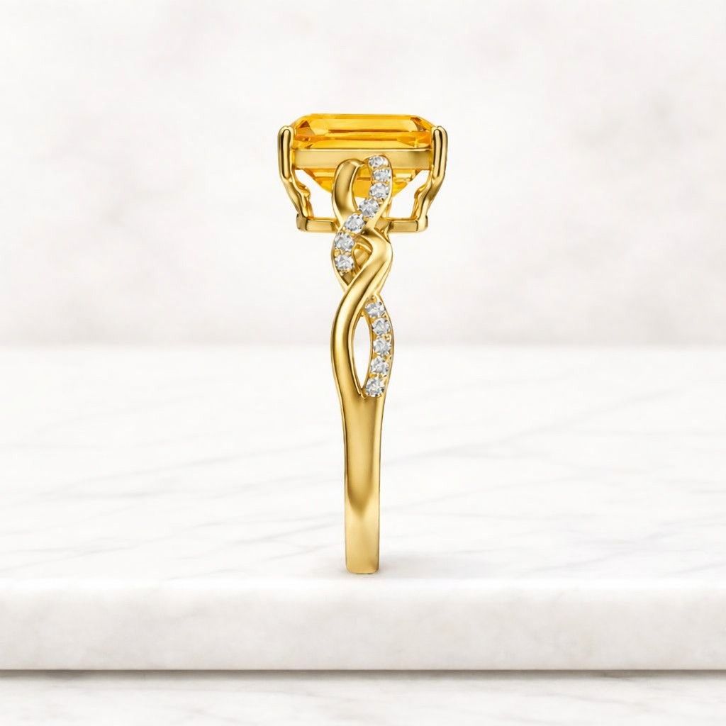 Natural Citrine Ring Emerald cut Simple Engagement Ring 925 Sterling Silver Vintage Birthstone Ring for Wife Citrine ring for women
