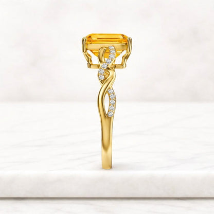 Natural Citrine Ring Emerald cut Simple Engagement Ring 925 Sterling Silver Vintage Birthstone Ring for Wife Citrine ring for women
