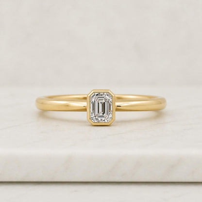 1.50 Ctw Emerald Cut Bezel Set Lab Grown Diamond Engagement Ring in 14k and 18K Gold, Modern Engagement Ring, Genevieve
