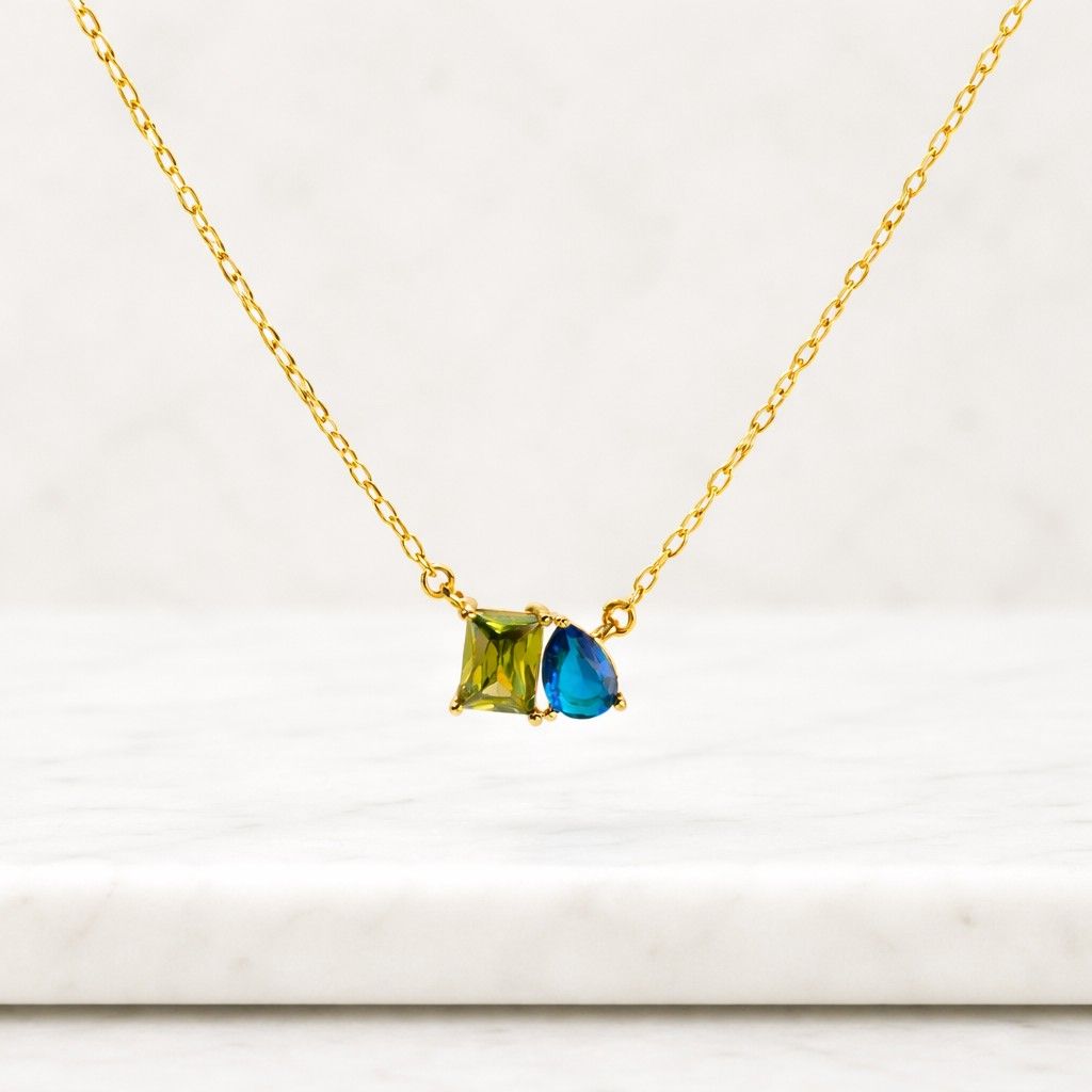 gemstone necklace gold necklace pendant necklace two stone necklace blue green necklace dainty necklace delicate necklace fine jewelry women necklace everyday necklace