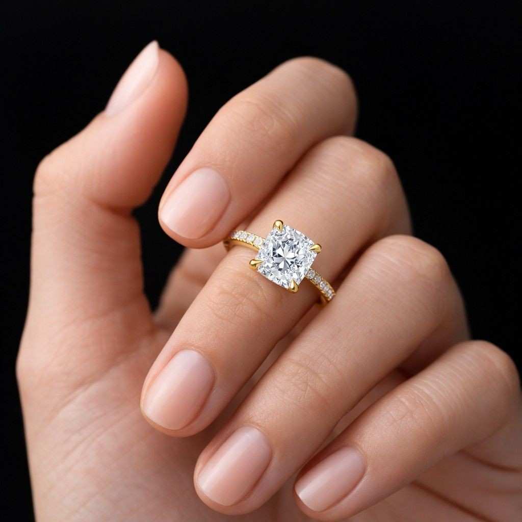 Dainty Brilliant Cut Moissanite Engagement Ring 14k Solid Gold Diamond Ring Women's Promise Ring with Side Stone Anniversary Ring for Her
