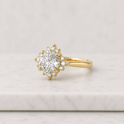 Marquise Cut Cluster Diamond Engagement Ring, 14K Gold Starburst Vintage Wedding Ring
