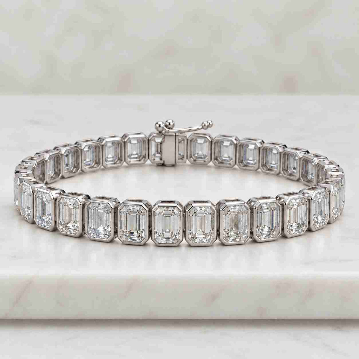 Emerald Cut Lab Created Diamond Tennis Bracelet, 14K Solid Gold Bezel Set Diamond Wedding Bracelet, Eco Friendly Diamond Women Bracelet

