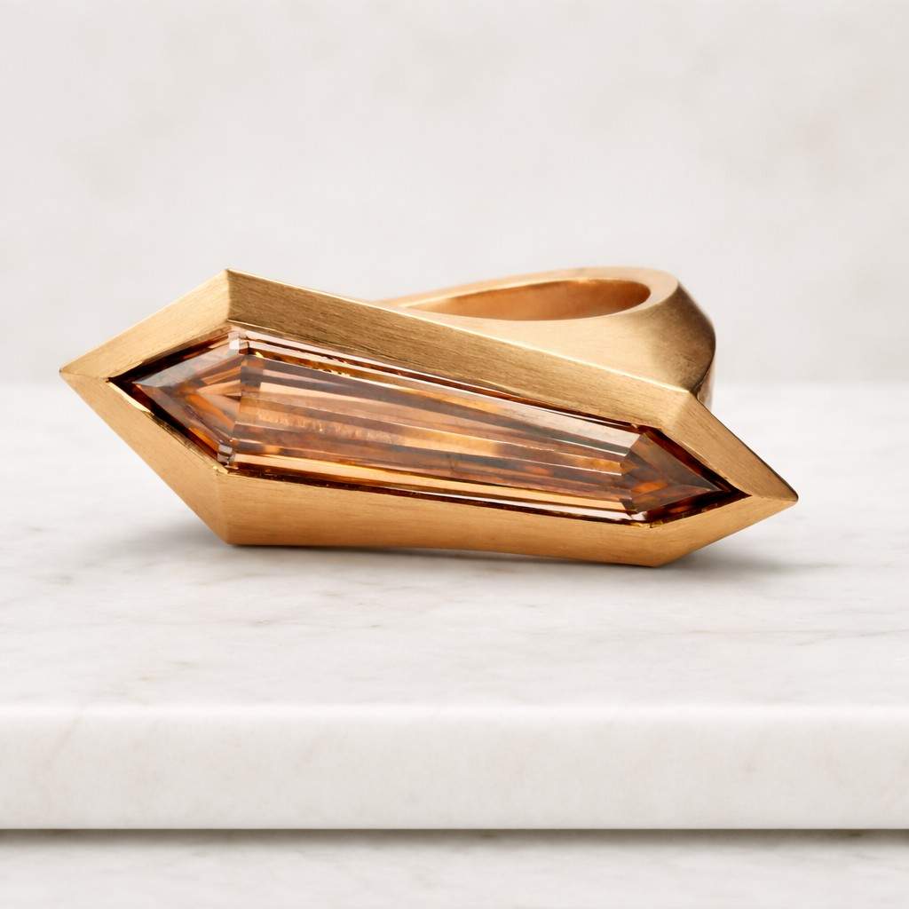 geometric jewelry coffin gemstone ring long stone ring rectangle ring tapered ring bezel set ring thick band ring asymmetrical ring artisan crafted ring brown gemstone ring