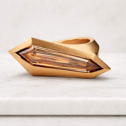 geometric jewelry coffin gemstone ring long stone ring rectangle ring tapered ring bezel set ring thick band ring asymmetrical ring artisan crafted ring brown gemstone ring