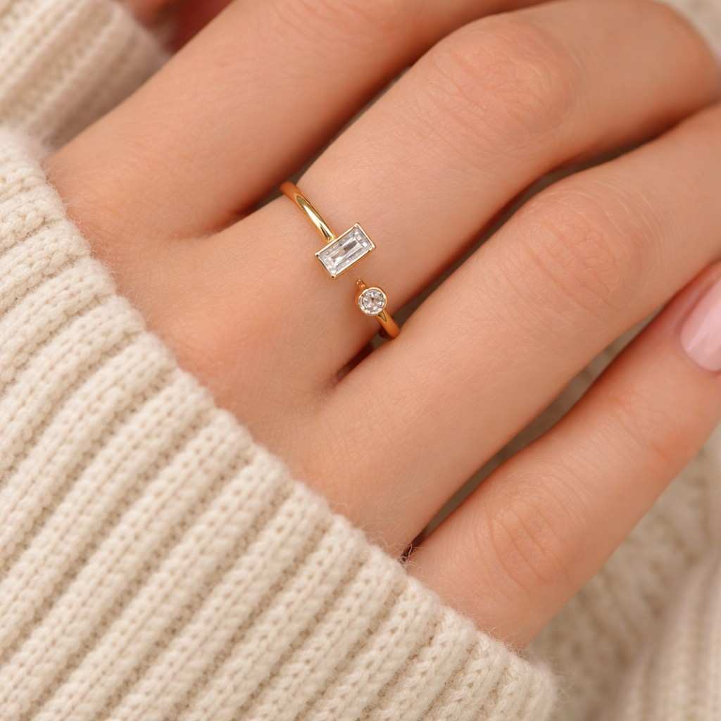 14k solid gold open end baguette diamond ring, diamond band for her, minimalist diamond ring, diamond ring for her, diamond ring for her
