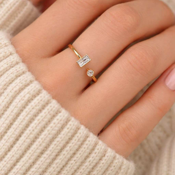 14k Solid Gold Open End Baguette Diamond Ring, Diamond Band for Her, Minimalist Diamond Ring, Diamond Ring for Her, Diamond Ring for Her
