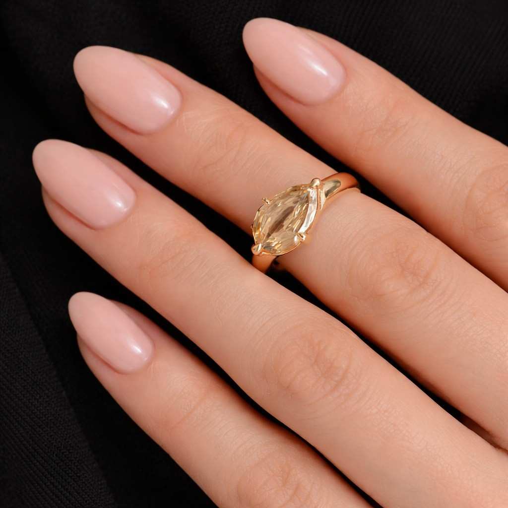 1.00 pear cut lab grown diamond curved ring, 14k gold east west engagement ring for women, lab diamond solitaire ring for bridal gift