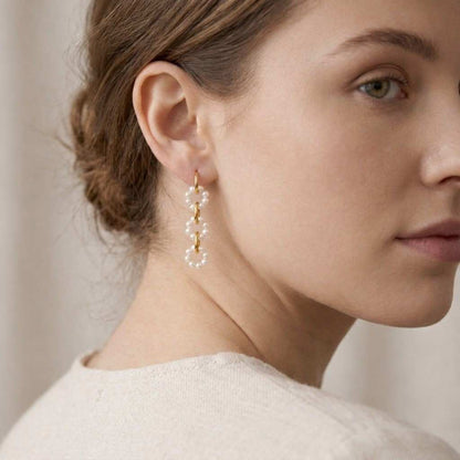 Tiny Freshwater Pearl Earrings,Gold Pearl Chain Earrings,Hanging Pearl Earrings,Bridal Earrings,Wedding Earrings,Bridesmaid Gifts
