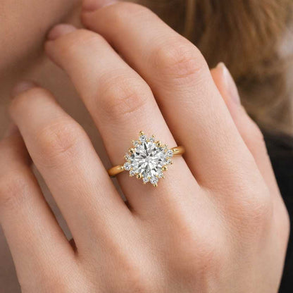 Floral Cluster Moissanite Engagement Ring Gold | Flower Halo Bridal Ring | Marquise Round Moissanite Wedding Ring | Christmas Gift for Her
