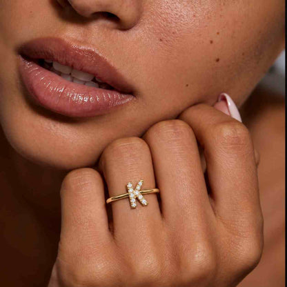 Solid Gold Diamond Pave Initial Signet Ring, Personalized Fine Jewelry
