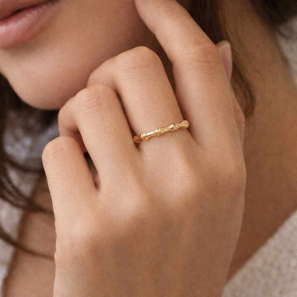14K Gold Bamboo Ring, Dainty Gold Bamboo Stacking Ring, Bamboo Band, Tiny Gold Bone Ring, Trendy Gold Ring, Unisex Band Ring, Gift For Her
