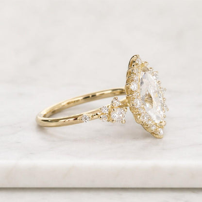 3 CT Marquise Cut Moissanite Diamond Engagement Ring 14K Solid Rose Gold Nature Inspired Leaf Ring Hidden Halo Bridal Unique Wedding Ring
