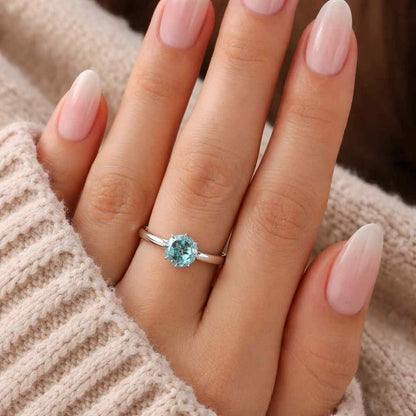 Classic Six Prong Knife Edge Solitaire Wedding Ring, 1/ 1.5/ 2.25 Carat Green Round Cut Moissanite Anniversary Gift Ring, Everyday Wear Ring
