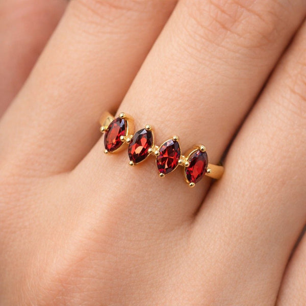 Marquise Cut Red Ruby Proposal Ring, Six Prong Setting Anniversary Ring, 14K Solid Yellow Gold Engagement Ring, Classic Ring, Gift For Her.