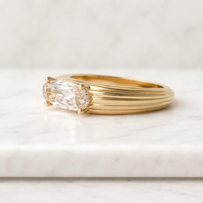 gold band ring oval cut ring crystal jewelry layered band ring minimalist jewelry dainty jewelry fine ring fashion jewelry