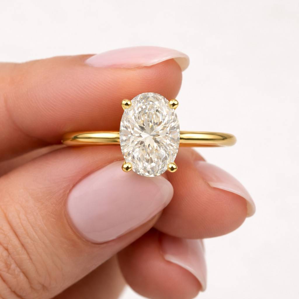 oval diamond engagement ring lab grown diamond solitaire ring wedding anniversary gifts simple diamond ring for proposal 10k 14k 18k gold
