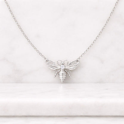 Floating Diamond Bee Necklace - Solid Gold Bee Pendant. 14k, 18k Yellow, Rose, White Gold and Platinum.
