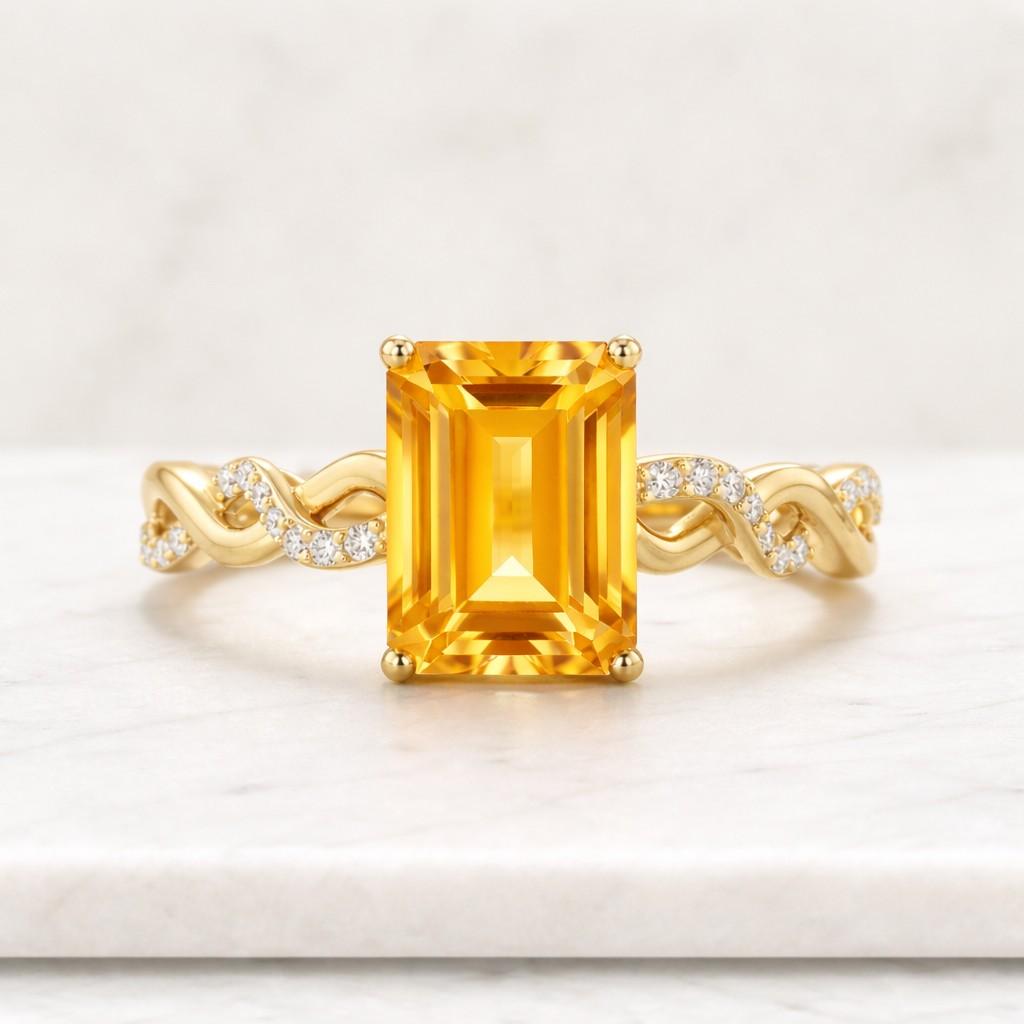 Cushion Cut Yellow Sapphire Engagement Ring, Modern Split Shank Solitaire, Vintage Inspired Gift for Her – Push Present Jewelry Gift

