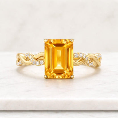 Cushion Cut Yellow Sapphire Engagement Ring, Modern Split Shank Solitaire, Vintage Inspired Gift for Her – Push Present Jewelry Gift
