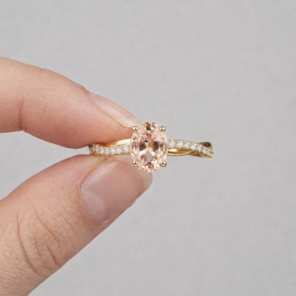 twisted oval pink opal ring unique rose gold engagement ring vintage dainty diamond ring bridal promise anniversary personalized gift ring
